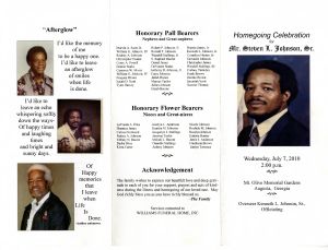 Homegoing Celebration for Mr. Steven L. Johnson, Sr., Wednesday, July 7, 2021, 2:00 p.m.