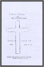 Final rites for Mrs. Elizabeth Mason, Sunday July 28, 1963, 3:30 p.m., Second Providence Baptist Church, North Augusta, S. C.