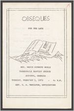 Obsequies for the late Mrs. Marie Simmons Noble, Tabernacle Baptist Church, Augusta, Georgia, Tuesday, February 1, 1972, 4: p.m., Rev. C. S. Hamilton, officiating