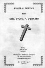 Funeral service for Mrs. Sylvia P. O'Bryant, Friday, June 24, 1988, 1:00 p.m., Thankful Baptist Church, 3rd and Walker Street, Augusta, Georgia 30093, Rev. N.T. Young, Sr., minister