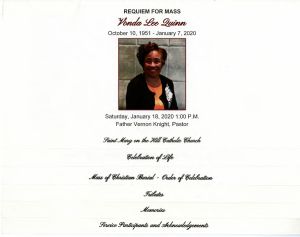 Requiem for Mass, Vonda Lee Quinn, October 10, 1951 - January 7, 2020
