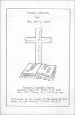 Funeral services for Mrs. Eva W. Scott, Thankful Baptist Church, Sunday, July 11, 1971, 1:30 p.m., Rev. N.T. Young, Sr., officiating