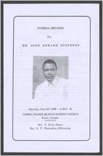 Funeral services for Mr. John Edward Stephens, Saturday, June 28, 1980, 2:30 p.m., Gospel Water Branch Baptist Church, Evans, Georgia, Rev. T. Scott, pastor, Rev. S. T. Thompkins, officiating
