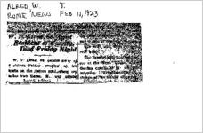 Newspaper clipping about W. T. Alred published February 11, 1923