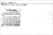 Newspaper clipping about Charlie Amos published July 6, 1922