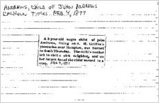 Newspaper clipping about the child of John Andrews published February 4, 1877
