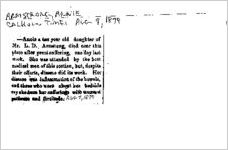 Newspaper clipping about Annie Armstrong published August 7, 1879