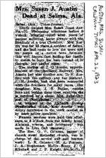 Newspaper clipping about Susan Austin published April 26, 1923