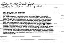 Newspaper clipping about Doyle Lon Blalock published July 12, 2006