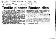 Newspaper clipping about John Houser Boston published August 3, 1996