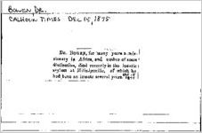 Newspaper clipping about Bowen published December 15, 1875