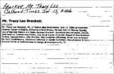 Newspaper clipping about Tracy Lee Brackett published July 15, 2006