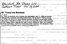 Newspaper clipping about Tracy Lee Brackett published July 19, 2006