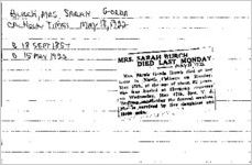 Newspaper clipping about Sarah Gorda Burch published May 18, 1922