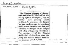 Newspaper clipping about Walter Burnett published June 7, 1876