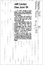 Newspaper clipping about Jeff E. Carden published July 7, 1976