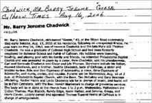 Newspaper clipping about Barry Jerome Chadwick published August 16, 2006