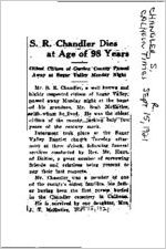 Newspaper clipping about S. R. Chandler published September 15, 1921