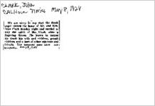 Newspaper clipping about John Clark published May 8, 1924