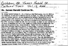 Newspaper clipping about James Harold Cochran published July 15, 2006