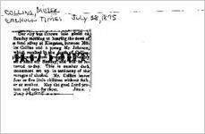 Newspaper clipping about Miller Collins published July 28, 1875