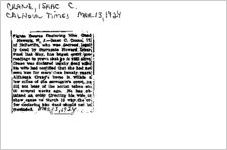 Newspaper clipping about Isaac C. Crane published March 13, 1924