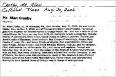Newspaper clipping about Alan Crosby published August 30, 2006