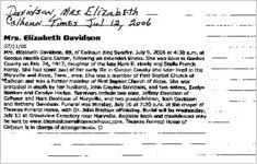 Newspaper clipping about Elizabeth Davidson published July 12, 2006
