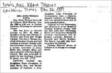 Newspaper clipping about Edna Thomas Davis published December 22, 1999