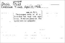 Newspaper clipping about youngest Davis child published April 10, 1902