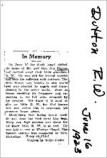 Newspaper clipping about R. W. Dutton published June 16, 1923