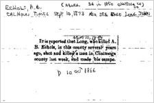 Newspaper clipping about A.B. Echols published September 10, 1873