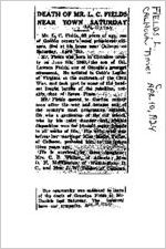 Newspaper clipping about L. C. Fields published April 10, 1924