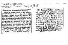 Newspaper clipping about Dempsey Findley published July 18, 1878
