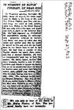 Newspaper clipping about Rufus Findley published September 27, 1923