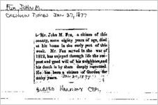Newspaper clipping about John M. Fox published January 27, 1877