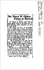 Newspaper clipping about Henry W. Gaines published November 15, 1923