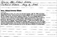 Newspaper clipping about Ethel Emma Glaze published August 2, 2006