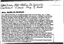 Newspaper clipping about Nellie Jo Evans Graham published August 9, 2006