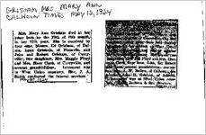 Newspaper clipping about Mary Ann Grisham published May 12, 1924