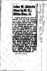 Newspaper clipping about John W. Grizzle published December 31, 1963