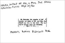Newspaper clipping about the infant of Joe Hales published September 15, 1921