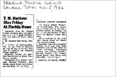 Newspaper clipping about Talmon Wright Harbour published November 8, 1962