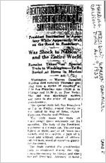 Newspaper clipping about Warren Gamaliel Harding published August 9, 1923