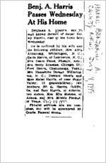 Newspaper clipping about Benjamin A. Harris published July 14, 1949