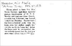 Newspaper clipping about Mertie Harrison published March 27, 1879