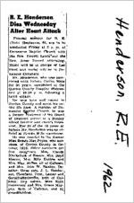 Newspaper clipping about R. E. Henderson published 1962