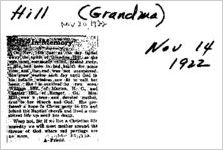Newspaper clipping about Mrs. Hill published November 14, 1922
