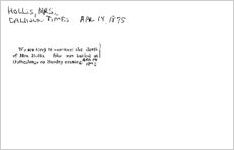 Newspaper clipping about Mrs. Hollis published April 14, 1875