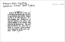Newspaper clipping about Cynthia Hudgins published September 9, 1874